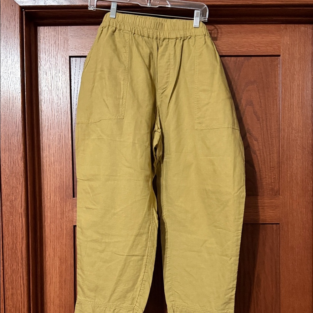 Women's Linen Pact  Casual Elastic-Waist Pants in brownish-green